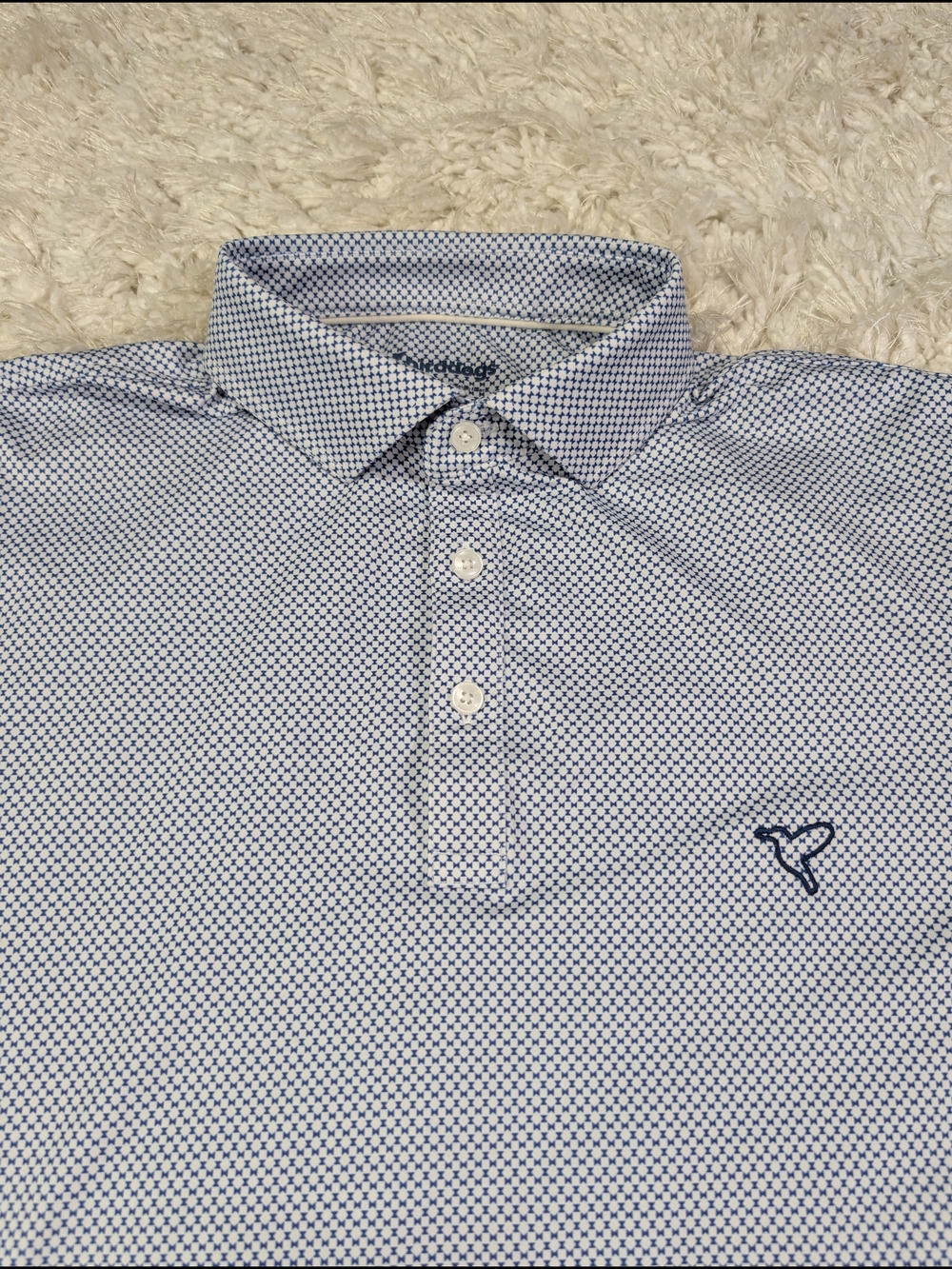 Birddogs White Polo with Navy Microdot Pattern